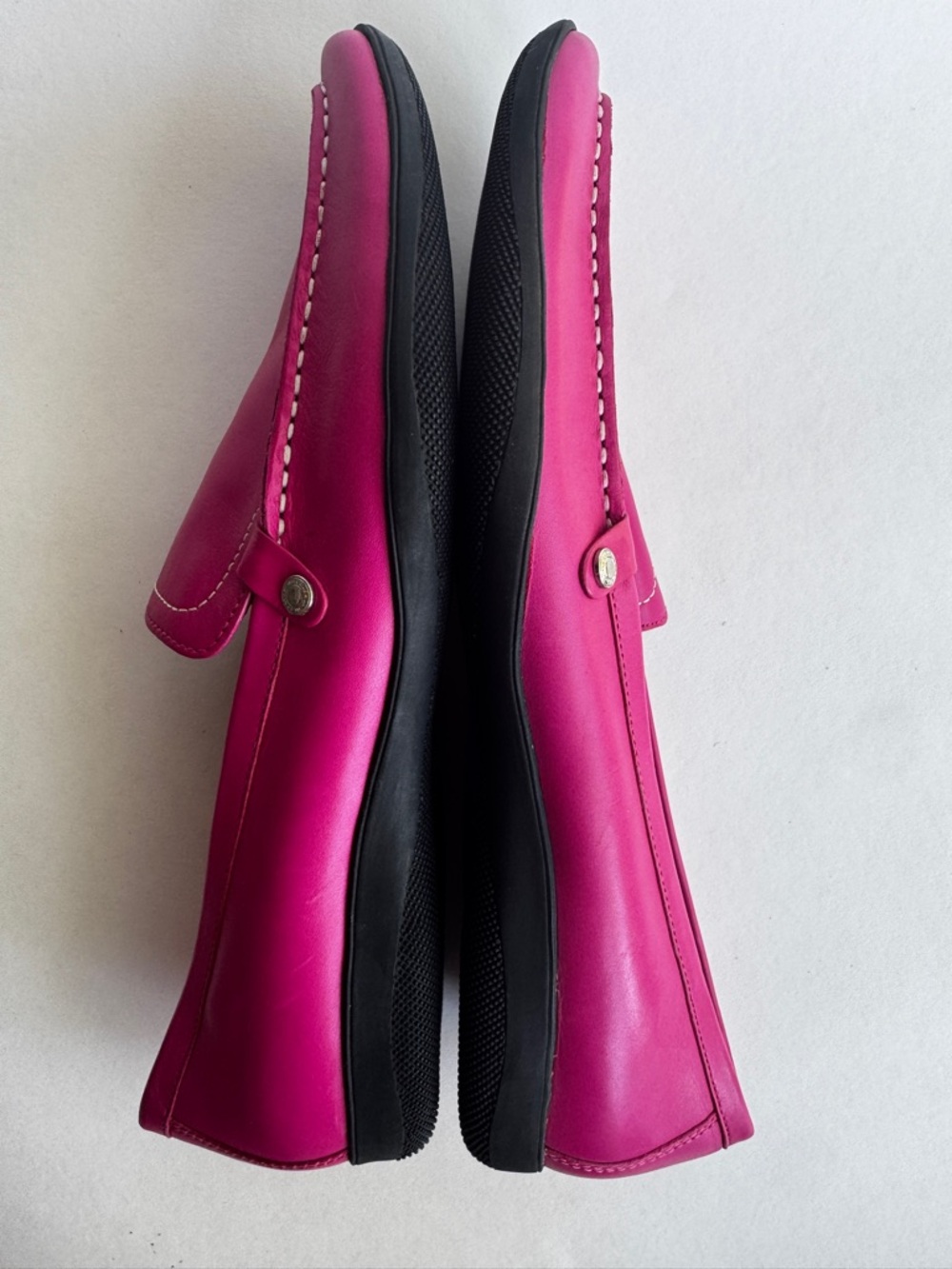 Coach Daisy Loafer Fuchsia Pink Leather Driver Flat White Stitch Size 11.5 - Picture 6 of 14